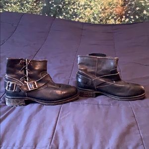Black/dark brown moto harness bootie a small sz8